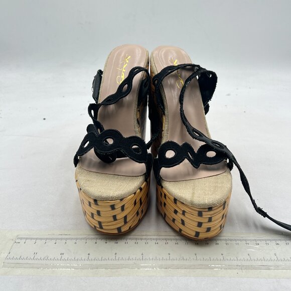 XYD Black Platform Eyelets Open Toe Espadrilles Wedge Heels Ankle Strap Sandal - Picture 3 of 8